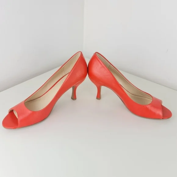 Nine West Peep Toe Leather Pumps Heels Coral Orange Size 5.5M - Picture 6 of 14